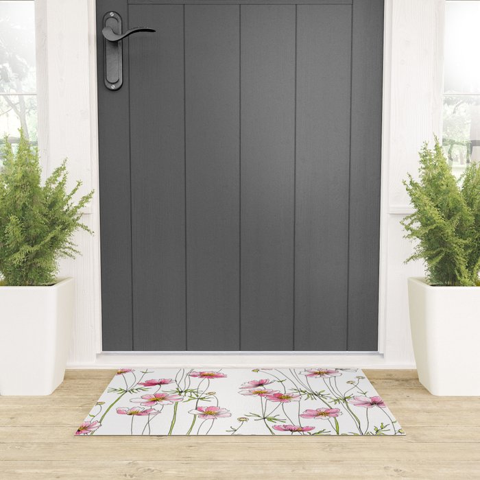 Pink Cosmos Flowers Welcome Mat Gallery Image 3