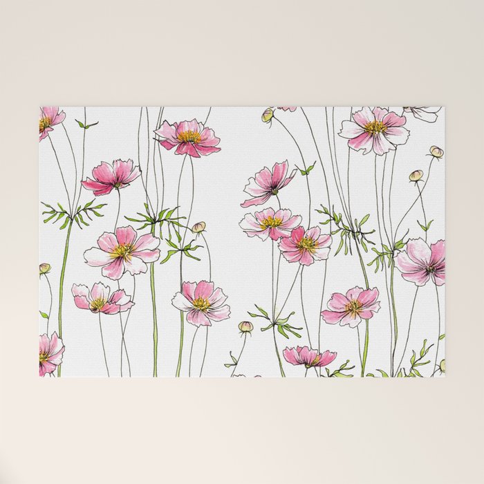 Pink Cosmos Flowers Welcome Mat Gallery Image 1