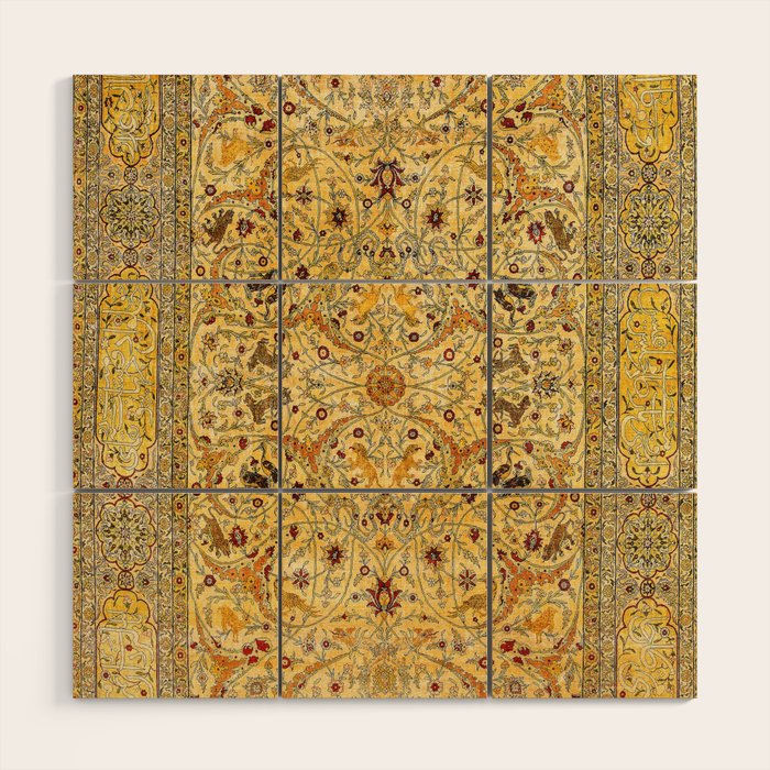 Hereke Northwest Anatolian Silk Rug Print Wood Wall Art Gallery Image 1