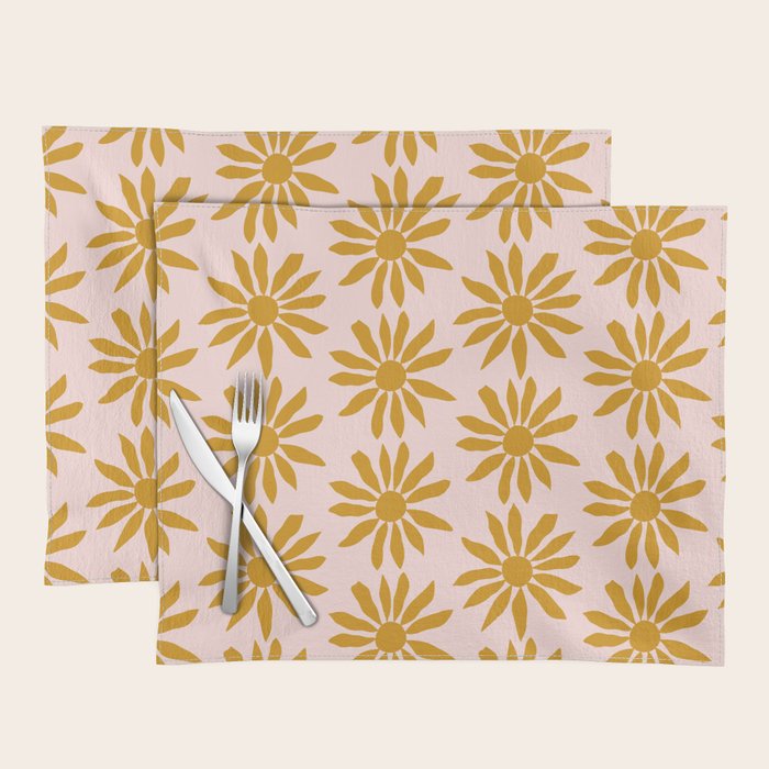 Gold Flowers on Pink Background - Pattern Placemat Gallery Image 1