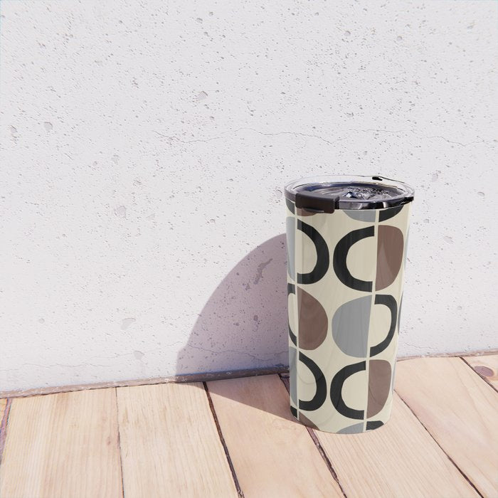 Mid Century Half Circle Pattern 582 Black Brown Gray and Beige Travel Mug Gallery Image 4
