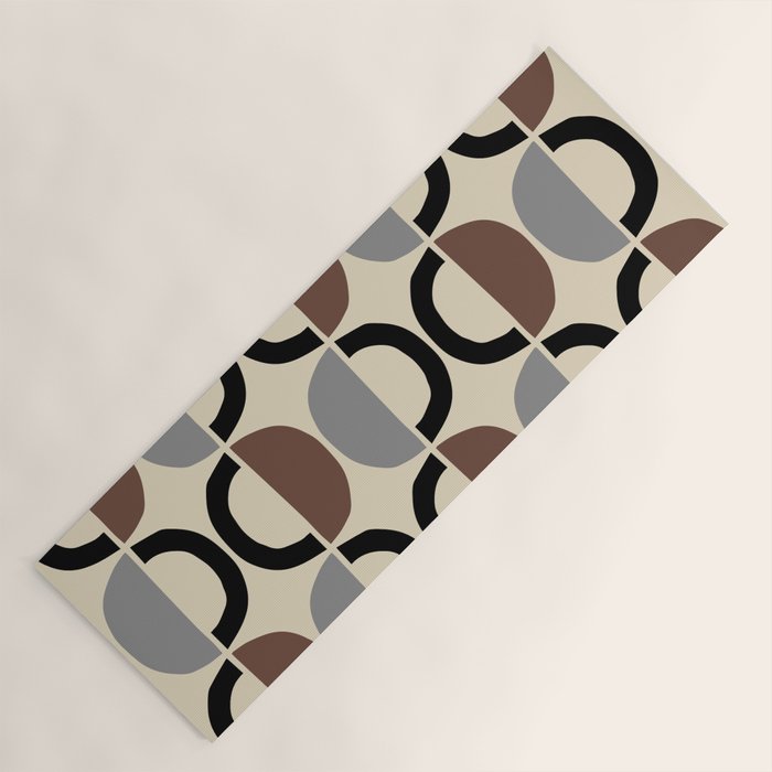 Mid Century Half Circle Pattern 582 Black Brown Gray and Beige Yoga Mat Gallery Image 1