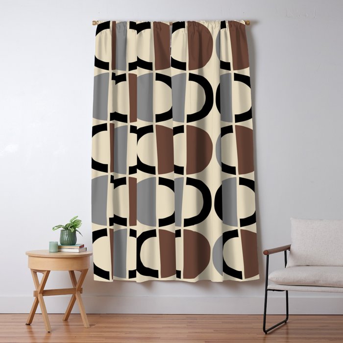 Mid Century Half Circle Pattern 582 Black Brown Gray and Beige Window Curtain Gallery Image 5