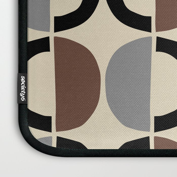 Mid Century Half Circle Pattern 582 Black Brown Gray and Beige Laptop Sleeve Gallery Image 3