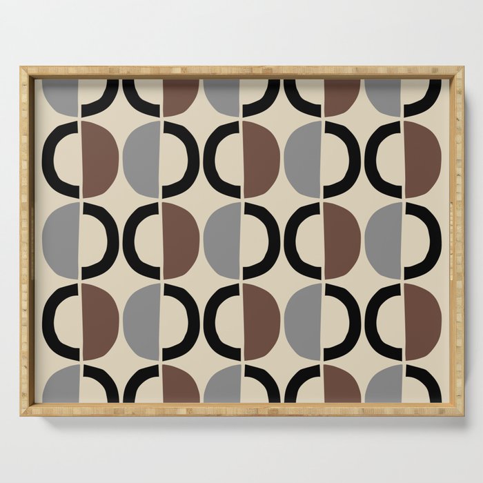 Mid Century Half Circle Pattern 582 Black Brown Gray and Beige Serving Tray Gallery Image 1