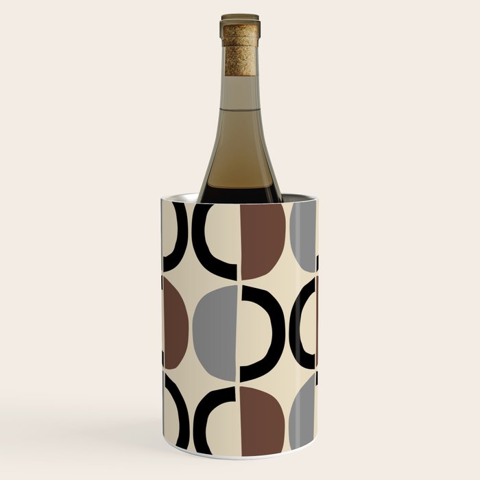 Mid Century Half Circle Pattern 582 Black Brown Gray and Beige Wine Chiller Gallery Image 1