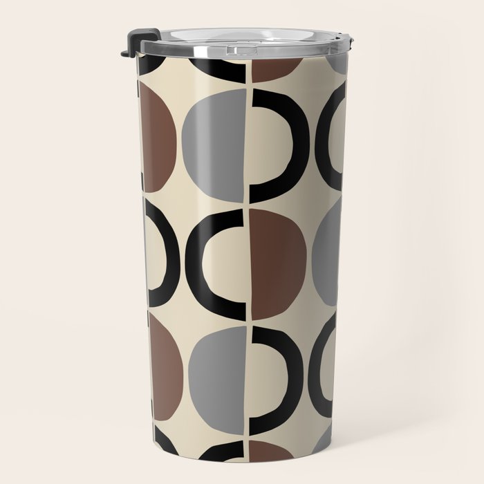 Mid Century Half Circle Pattern 582 Black Brown Gray and Beige Travel Mug Gallery Image 3