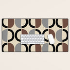 Mid Century Half Circle Pattern 582 Black Brown Gray and Beige Desk Mat Gallery Image 1