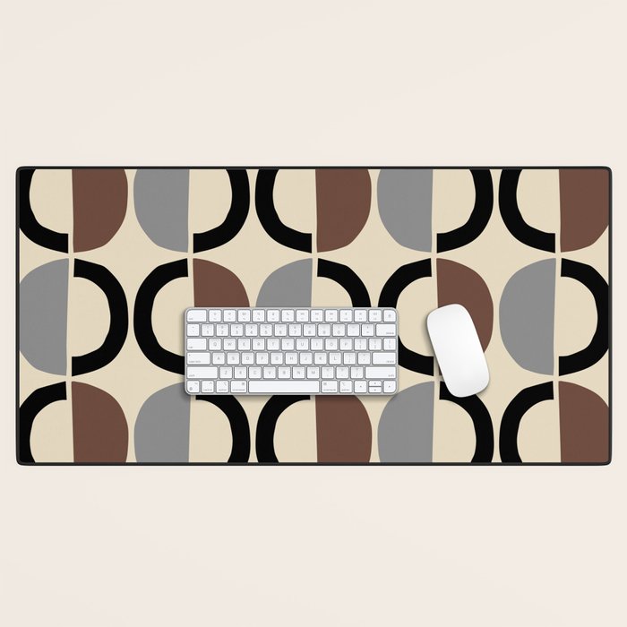 Mid Century Half Circle Pattern 582 Black Brown Gray and Beige Desk Mat Gallery Image 1