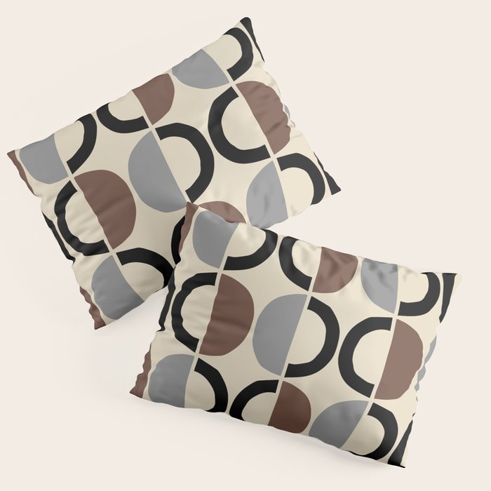 Mid Century Half Circle Pattern 582 Black Brown Gray and Beige Pillow Sham Gallery Image 3