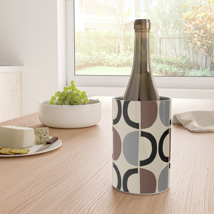 Mid Century Half Circle Pattern 582 Black Brown Gray and Beige Wine Chiller Gallery Image 4