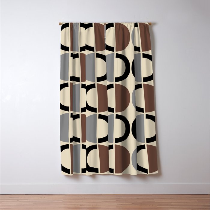 Mid Century Half Circle Pattern 582 Black Brown Gray and Beige Window Curtain Gallery Image 3