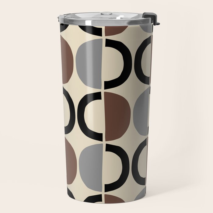 Mid Century Half Circle Pattern 582 Black Brown Gray and Beige Travel Mug Gallery Image 2