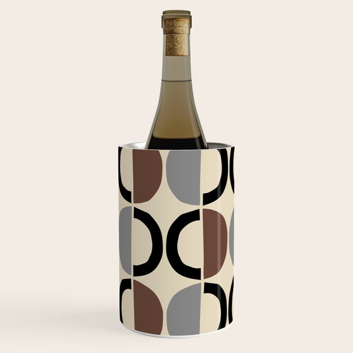 Mid Century Half Circle Pattern 582 Black Brown Gray and Beige Wine Chiller Gallery Image 2