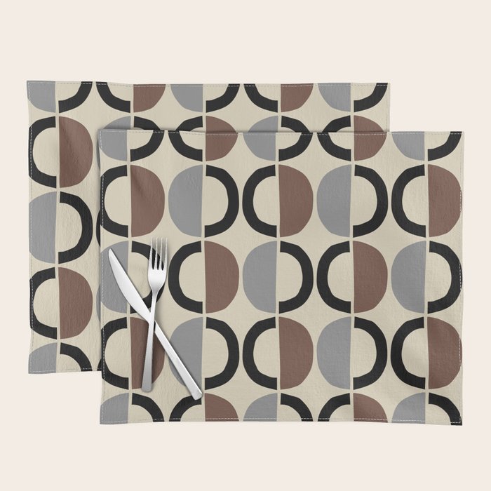 Mid Century Half Circle Pattern 582 Black Brown Gray and Beige Placemat Gallery Image 1