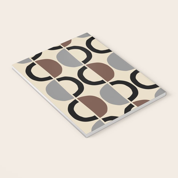 Mid Century Half Circle Pattern 582 Black Brown Gray and Beige Notebook Gallery Image 3