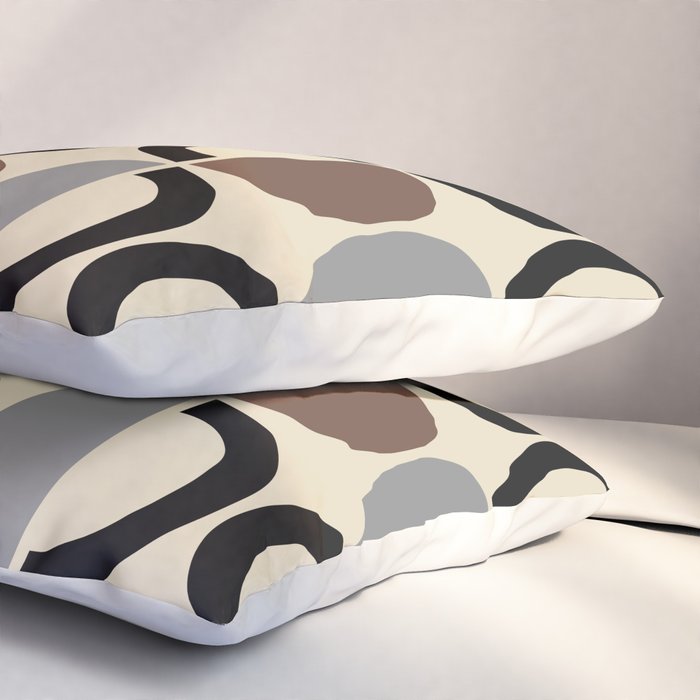 Mid Century Half Circle Pattern 582 Black Brown Gray and Beige Pillow Sham Gallery Image 3