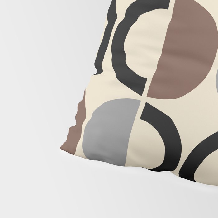 Mid Century Half Circle Pattern 582 Black Brown Gray and Beige Pillow Sham Gallery Image 4