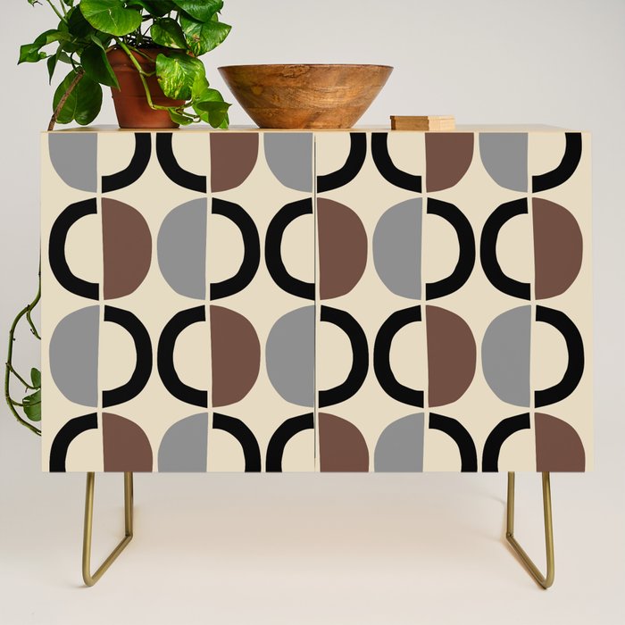 Mid Century Half Circle Pattern 582 Black Brown Gray and Beige Credenza Gallery Image 1