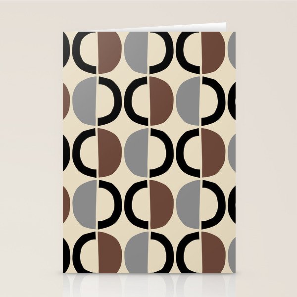 Mid Century Half Circle Pattern 582 Black Brown Gray and Beige Stationery Card Gallery Image 1