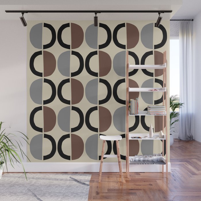 Mid Century Half Circle Pattern 582 Black Brown Gray and Beige Wall Mural Gallery Image 1