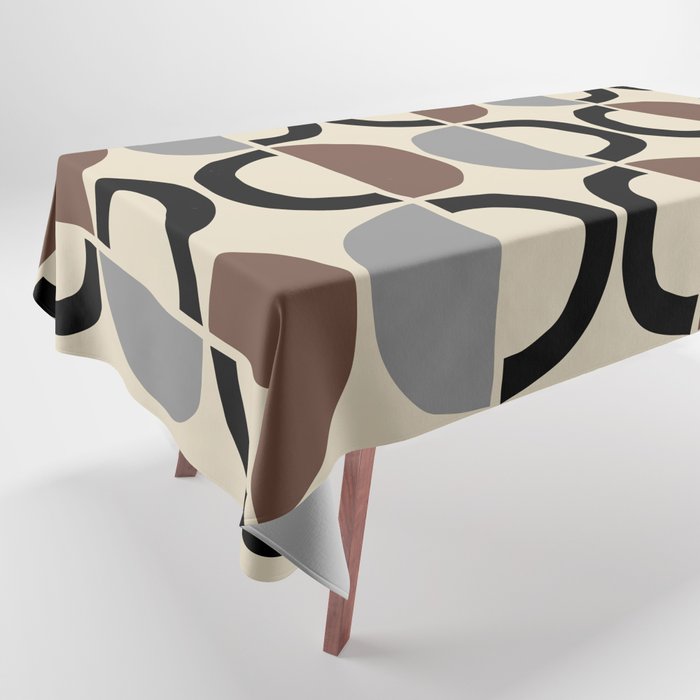 Mid Century Half Circle Pattern 582 Black Brown Gray and Beige Tablecloth Gallery Image 1