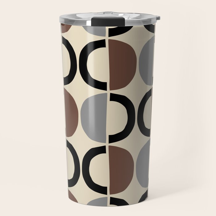 Mid Century Half Circle Pattern 582 Black Brown Gray and Beige Travel Mug Gallery Image 1