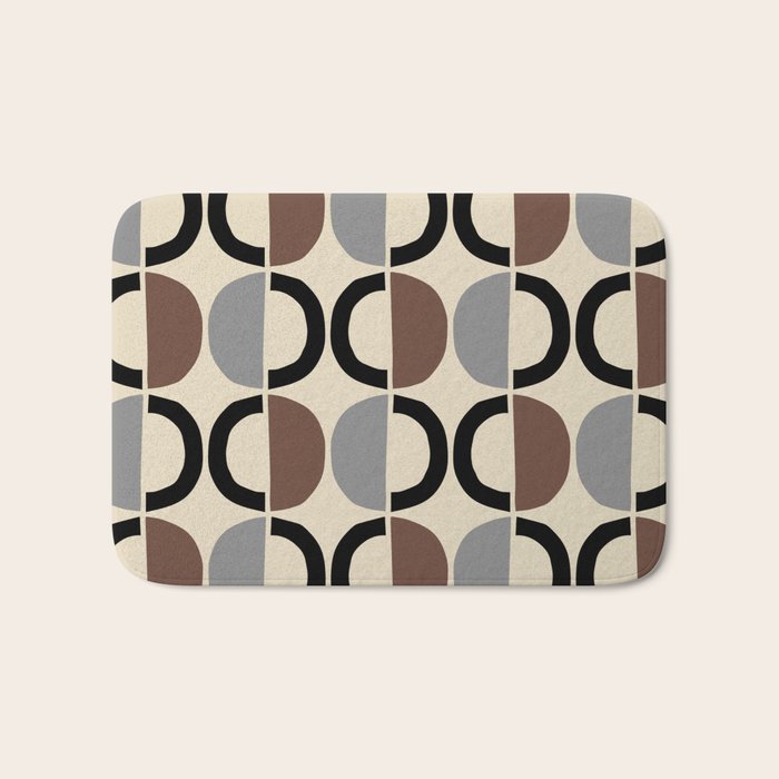 Mid Century Half Circle Pattern 582 Black Brown Gray and Beige Bath Mat Gallery Image 1