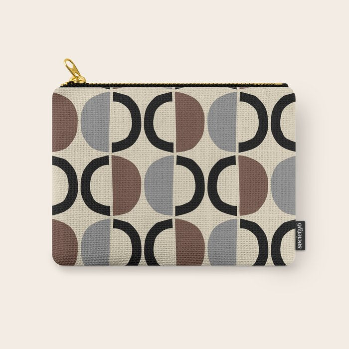 Mid Century Half Circle Pattern 582 Black Brown Gray and Beige Carry All Pouch Gallery Image 1