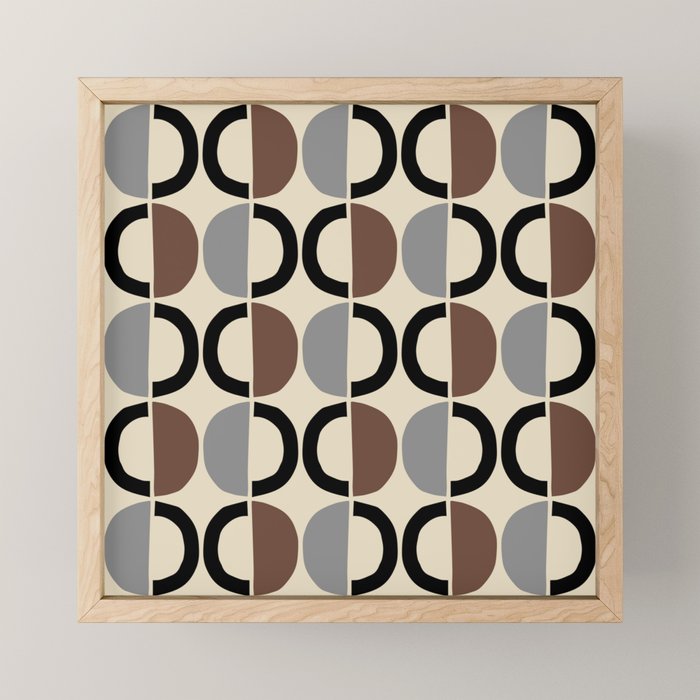 Mid Century Half Circle Pattern 582 Black Brown Gray and Beige Mini Art Print Gallery Image 1