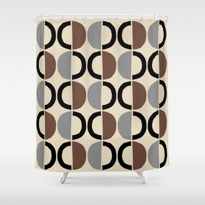 Mid Century Half Circle Pattern 582 Black Brown Gray and Beige Shower Curtain Gallery Image 1