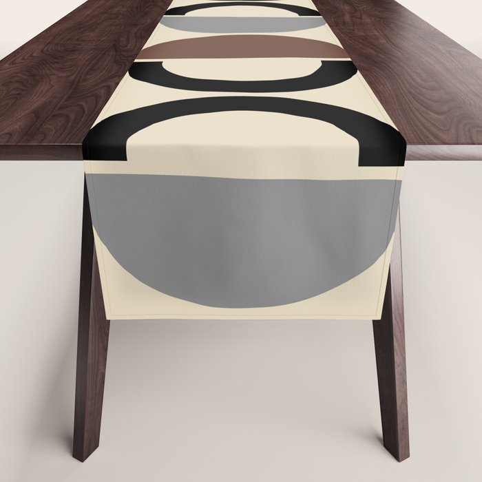 Mid Century Half Circle Pattern 582 Black Brown Gray and Beige Table Runner Gallery Image 1