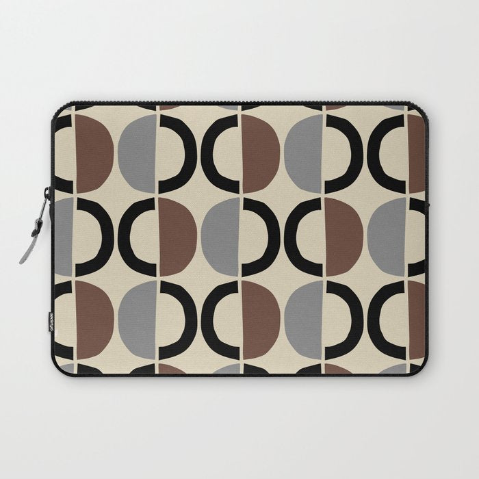Mid Century Half Circle Pattern 582 Black Brown Gray and Beige Laptop Sleeve Gallery Image 1
