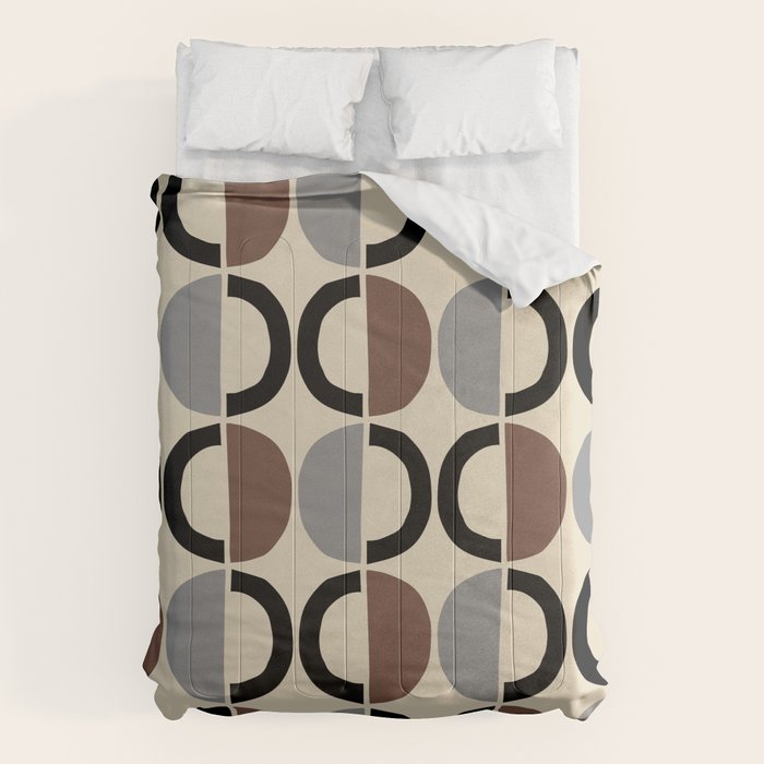 Mid Century Half Circle Pattern 582 Black Brown Gray and Beige Comforter Gallery Image 6