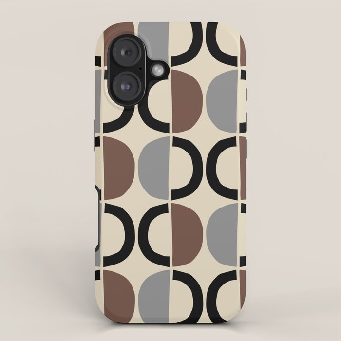 Mid Century Half Circle Pattern 582 Black Brown Gray and Beige iPhone Case Gallery Image 1