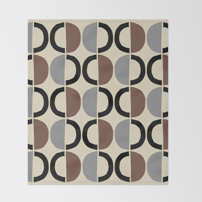 Mid Century Half Circle Pattern 582 Black Brown Gray and Beige Throw Blanket Gallery Image 2