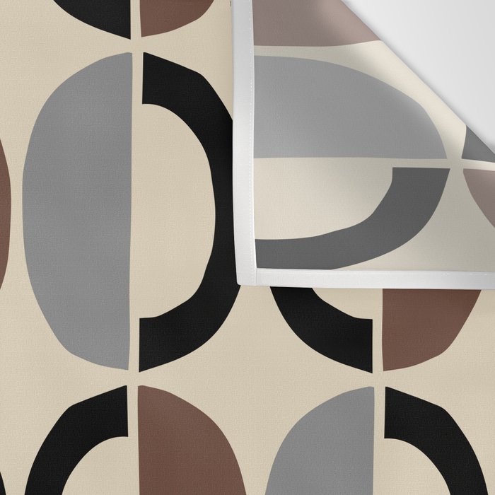 Mid Century Half Circle Pattern 582 Black Brown Gray and Beige Wall Tapestry Gallery Image 3