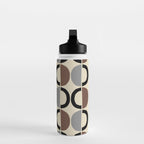 Mid Century Half Circle Pattern 582 Black Brown Gray and Beige Water Bottle Gallery Image 3