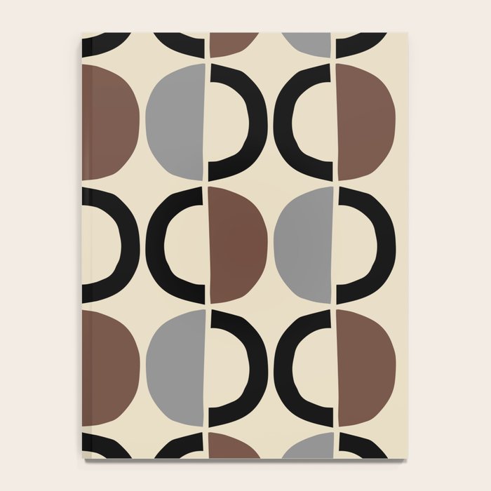 Mid Century Half Circle Pattern 582 Black Brown Gray and Beige Notebook Gallery Image 4