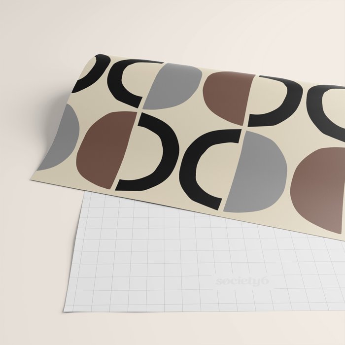 Mid Century Half Circle Pattern 582 Black Brown Gray and Beige Wrapping Paper Gallery Image 2