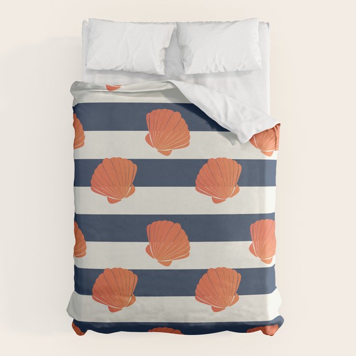 Orange clamshell and navy stripes Duvet Cover Gallery Image 6