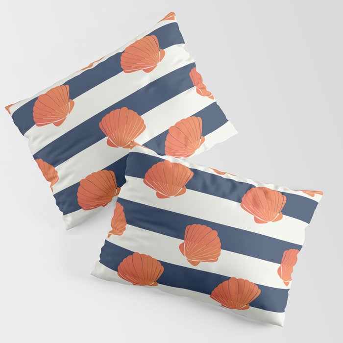 Orange clamshell and navy stripes Pillow Sham Gallery Image 3