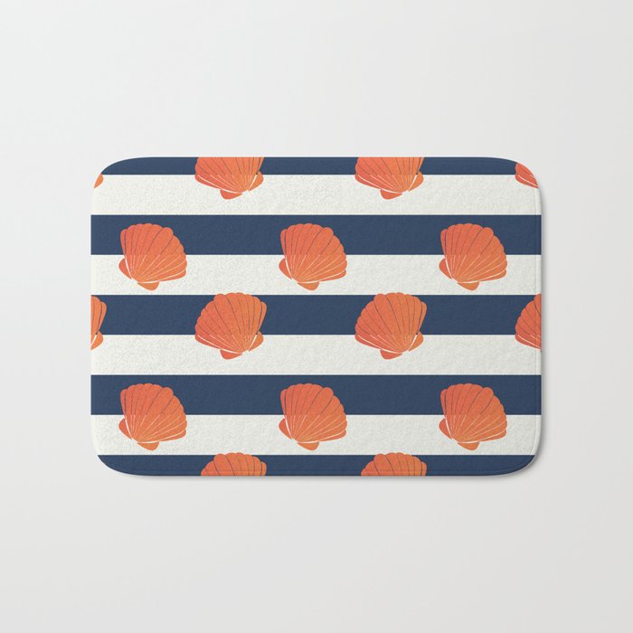 Orange clamshell and navy stripes Bath Mat Gallery Image 1