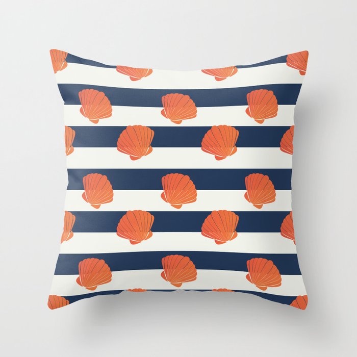 Orange clamshell and navy stripes Throw Pillow Gallery Image 6