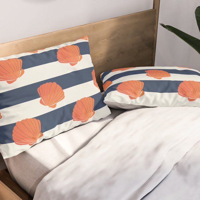 Orange clamshell and navy stripes Pillow Sham Gallery Image 2