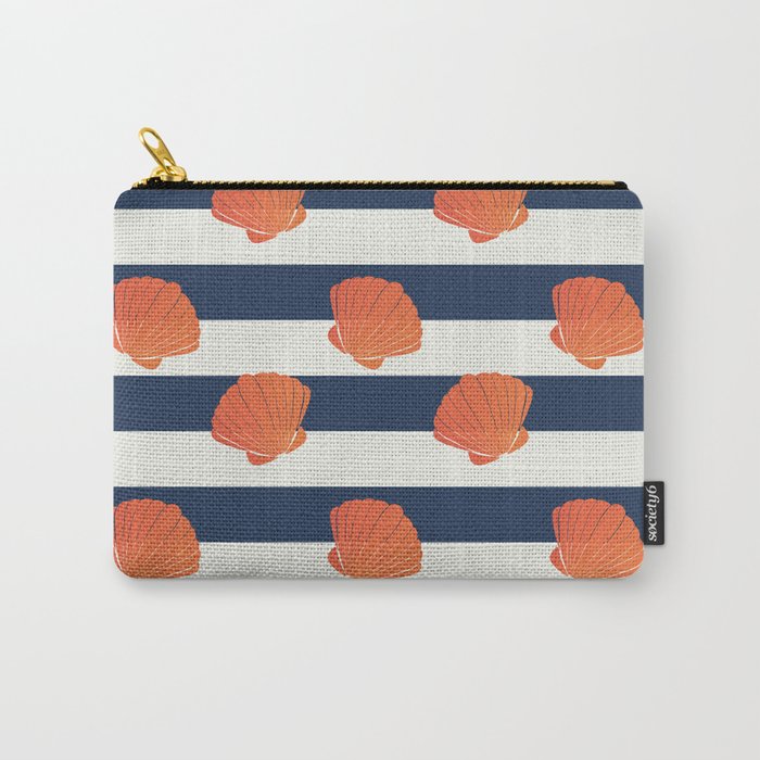 Orange clamshell and navy stripes Carry All Pouch Gallery Image 1