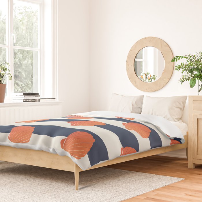 Orange clamshell and navy stripes Duvet Cover Gallery Image 2