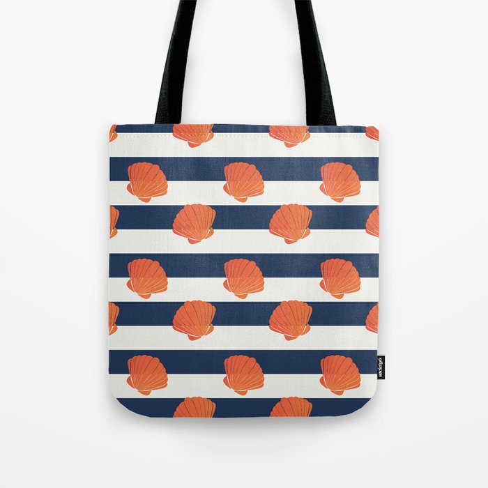 Orange clamshell and navy stripes Tote Bag Gallery Image 1