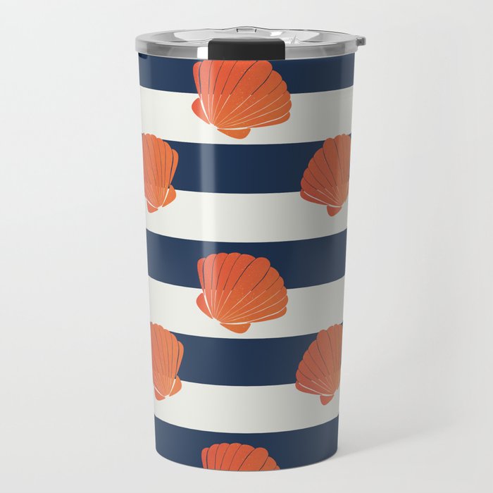 Orange clamshell and navy stripes Travel Mug Gallery Image 1