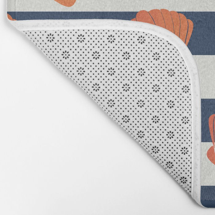 Orange clamshell and navy stripes Bath Mat Gallery Image 2